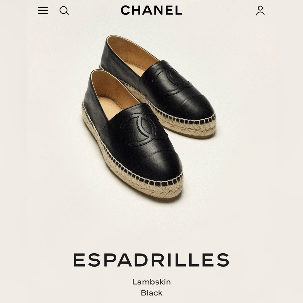 Chanel CC Lambskin Espadrilles Black Leather Size 41 | Box & Dust Bags